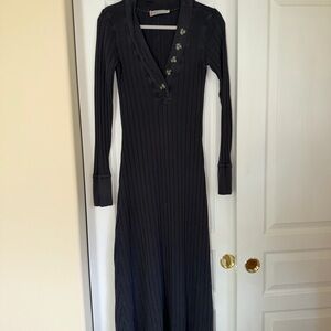 Free People 100% cotton Black Ribbed Long Sleeve Beachy Maxi Dress